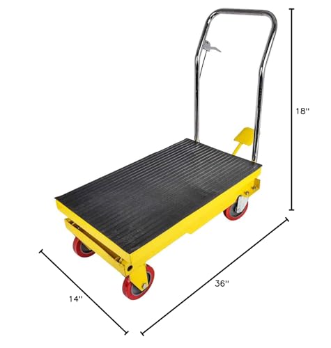 JEGS Hydraulic Lift Cart - 1100 LBS Capacity - Adjustable Scissor Lift Table 10.5' to 31' in Height - Foot-Operated Lift Table with Locking Wheels - Steel Table Cart JEGS