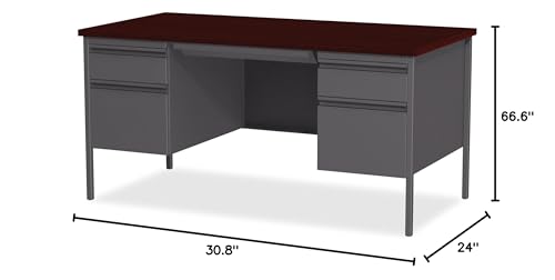 Lorell Double Pedestal Desk, 60 by 30 by 29-1/2-Inch, Mahogany Lorell