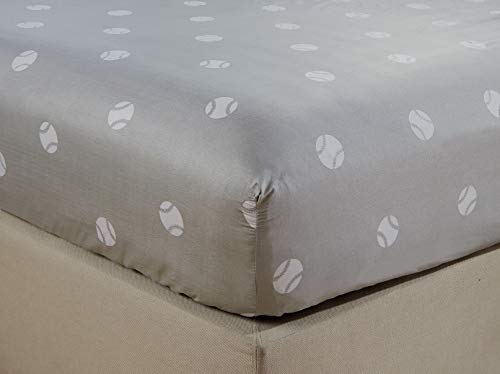 Chezmoi Collection 4-Piece Kids/Teens Sports Sheet Set - Soft Microfiber Gray White Baseball, Queen Size Chezmoi Collection