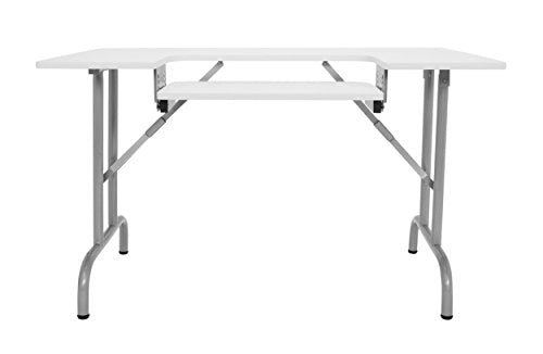 Sew Ready Folding Multipurpose Sewing Table - 47.5" W x 28" D Foldable White Hobby and Sewing Machine Table with Adjustable Shelf - Can Also Be Used as Computer Desk Sew Ready
