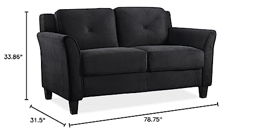 Home Square 2-Piece Polyester Microfiber Fabric Upholstered Sofa Set with 78" W Sofa & 56" W Loveseat, Curved Arms, Sturdy Wood Frame & Legs, Tufted Back Cushions, in Black Finish Home Square