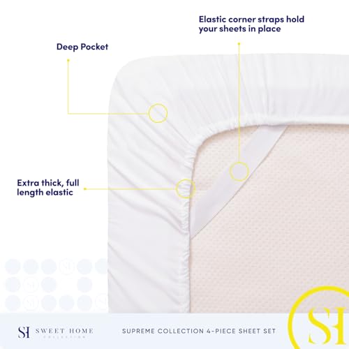 Queen Size Bed Sheets - Breathable Luxury Sheets with Full Elastic & Secure Corner Straps Built In - 1800 Supreme Collection Extra Soft Deep Pocket Bedding Set, Sheet Set, Queen, White Sweet Home Collection