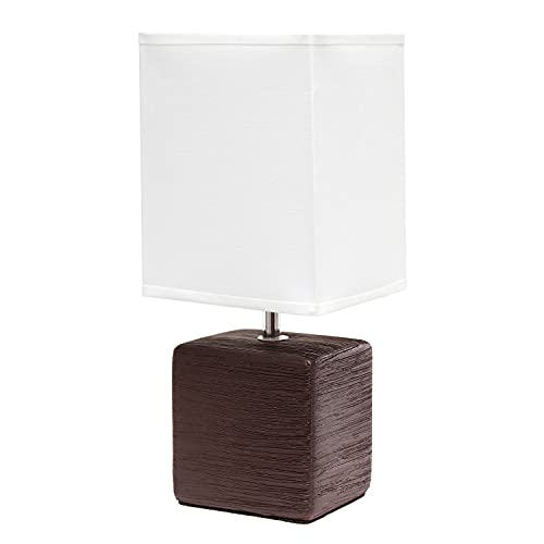Simple Designs Petite Faux LT2072-BWN Stone Table Lamp with Fabric Shade, Brown with White Shade Simple Designs