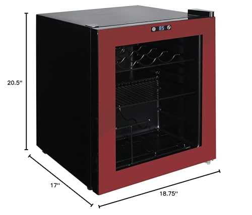 West Bend Beverage Cooler Refrigerator 15 Wine Bottle/60 Can Capacity, Glass Door, 17-Inch Wide Freestanding, Adjustable Thermostat Control, 1.6-Cu.Ft, Burgundy West Bend