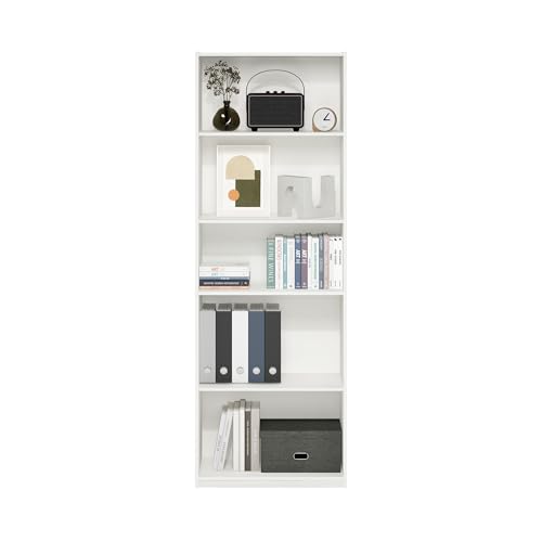 Furinno GEHRY Book Shelf, 5-Tier Bookshelf, Bookcase with Adjustable Shelves, 11.6 x 24.8 x 71.4, for Living Room, Bedroom, Home Office, White Furinno