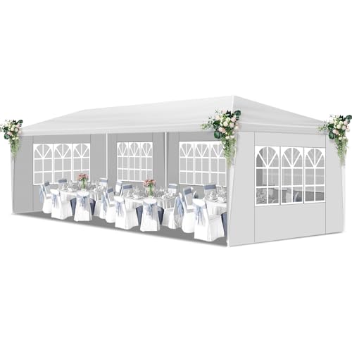 SWLJKU 10x30 FT Commercial Canopy | 5-Sided Event Tent with Spiral Pipes & PE Roof | Waterproof Gazebo for Weddings, Markets & Beach Parties, White SWLJKU