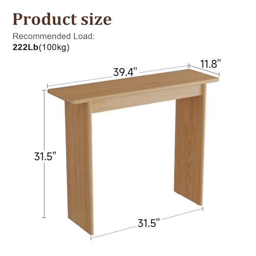 AQIMUELE Natural Console Table Thin Rubberwood Minimalist Mid-Century Style | Stable and Sturdy 11.8" D x 39.4" W x 31.5" H for Entryway/Sofa Back AQIMUELE