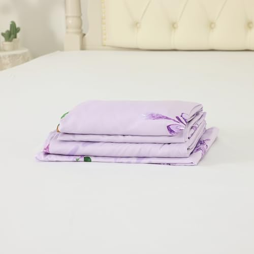 FUYEUN Floral Sheets Sets Queen Size 4 Pcs Flower Fitted Sheets Bedding for Women Girls Purple Lilac Modern Bed Sheets with 1 Flat & 2 Pillowcases FUYEUN