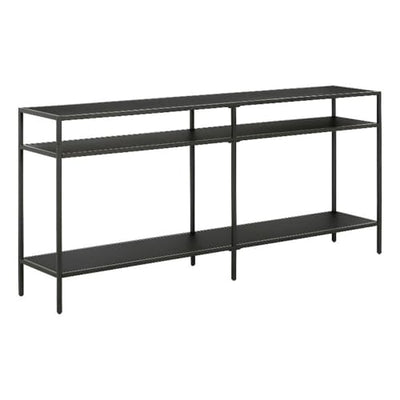 Henn&Hart 64" Wide Rectangular Console Table with Metal Shelves in Blackened Bronze, Entryway Table, Accent Table for Living Room, Hallway