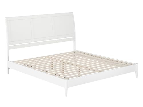 Valencia King Solid Wood Low Profile Sleigh Bed with Charging Station - White AFI