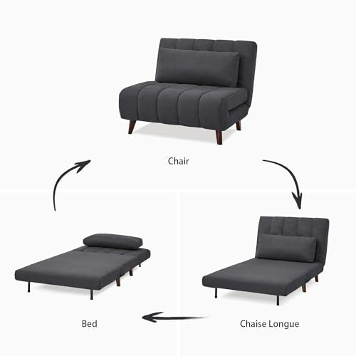 Artdeco Home 40" W Convertible Futon Chair with Matching Pillow(s) for Small Space Living Room and Apartment (03 Charcoal) A Artdeco Home