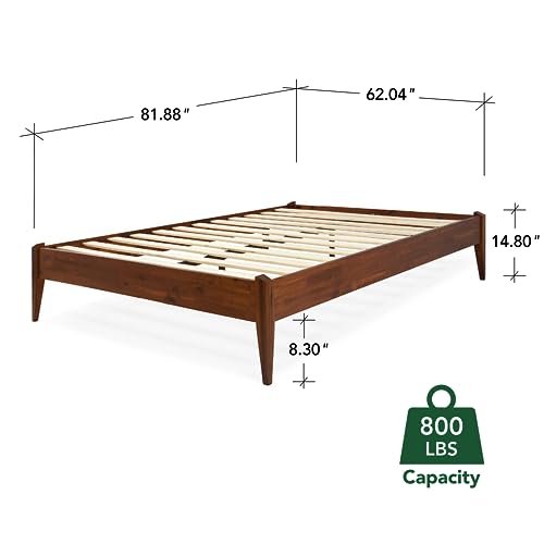 Bme Dinkee 15-Inch Dark Chocolate Solid Wood Queen Platform Bed Frame with Minimalist Japanese Joinery Bme