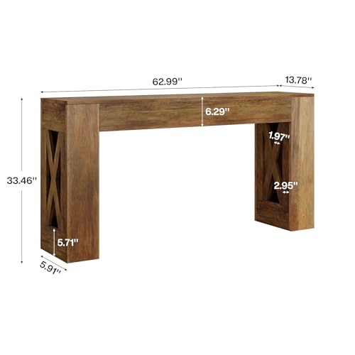 Tribesigns 63-Inch Long Console Table, Farmhouse Entryway Table with 2 Drawers and X-Shaped Legs, Narrow Sofa Furniture Behind The Couch for Entrance, Hallway, Living Room, Warm Brown Tribesigns