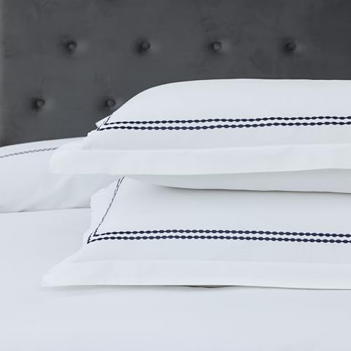 Dreamology White Duvet Cover Luxury Hotel Quality Bedding Set 100% Cotton Embroidered Duvet Covers with 2 Pillow Shams Hypoallergenic Zipper Closure 3 Pieces Duvet Set (Blue T-200, Full) Dreamology