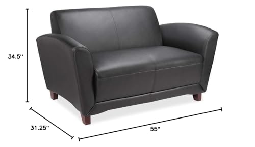 Lorell Accession Reception Loveseat, 55" x 22" x 31.25", Black Bonded Leather with Mahogany Legs Lorell