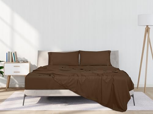 ROYALE LINENS 4 Piece Full Sheets Set - Soft Brushed 1800 Microfiber Bedding - 1 Fitted, 1 Flat Sheet, 2 Pillow Cases - Wrinkle Free & Fade Resistant - Hotel Luxury Bed Sheets (Chocolate Brown, Full) ROYALE LINENS