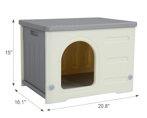 Waterproof Cat House Outdoor Indoor, Plastic Cat House for Outdoor Cats Feral Cat House Outdoor, Sturdy Cat Bed for Small Pet, Spacious, Assemble Easily -Grey Rockever