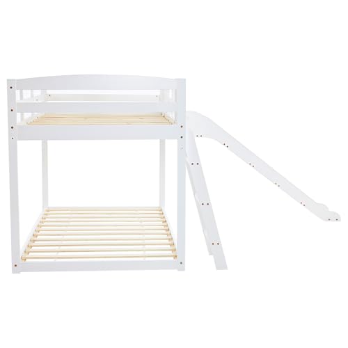 JOYMOR Bunk Bed with Curved Slide, Low Bunk Bed Twin Over Twin, Bunk Bed with Slide and Angled Ladder, Solid Pine Wood Slide Bed,14" Safety Guardrail, Anti-Slip Steps JOYMOR