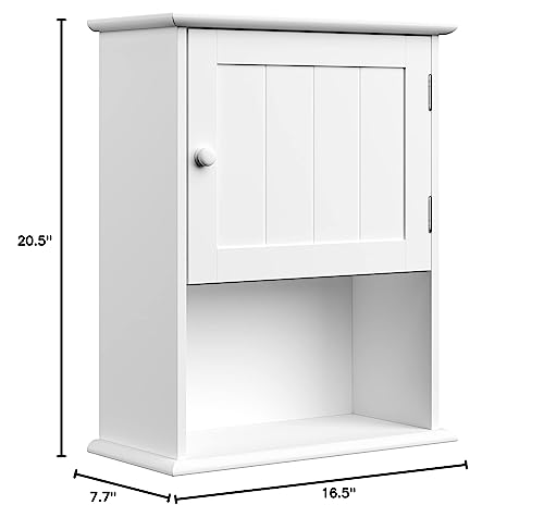 Wall-Mounted Storage Cabinet – Kitchen, Pantry, Laundry Room or Bathroom Organizer with Open Shelf – Bathroom Storage Furniture by Lavish Home (White) Lavish Home