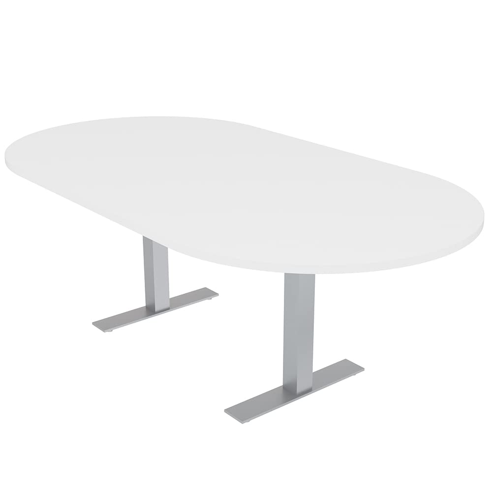 SKUTCHI DESIGNS INC. 6 Person Conference Table with Metal T Bases | Racetrack| Harmony Series | 7' | White SKUTCHI DESIGNS INC.