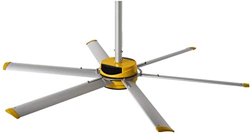 Big Ass Fans E-Series 7 ft Industrial 6 Blade Ceiling Fan Gearless Direct Drive Motor, High Volume Low Speed, Wired Wall Controller, 110-125V/1ph - Silver/Yellow Big Ass Fans