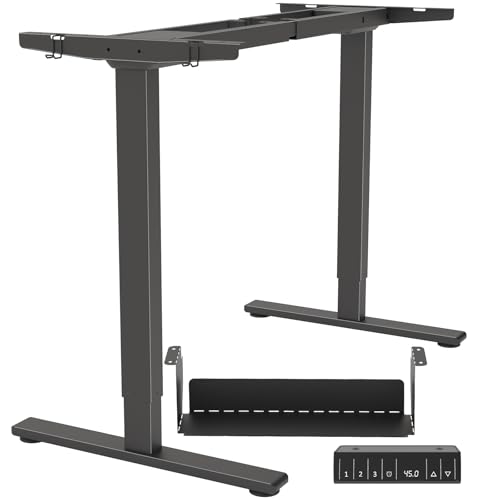 PrecieuxFoyer Dual Motor Standing Desk Frame, Electric Adjustable Legs with Memory Presets, Stand Up Desk Frame Workstation, with Cable Management Tray, 2pcs Headphone Hook, for Home Office PrecieuxFoyer