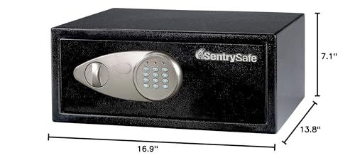 SentrySafe Shelf Safe with Digital Keypad Lock, Steel Safe with Interior Lining and Bolt Down Kit for Money, Jewelry, or Gun Storage, 0.78 Cubic Feet, 7.1 x 16.9 x 13.8 Inches, X075 SentrySafe