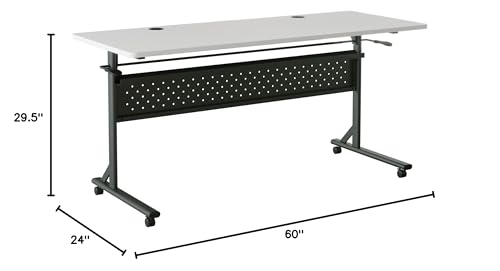 Lorell Shift 2.0 Flip & Nesting Mobile Table, 60" x 24" x 29.5", Black Steel Frame, Gray Laminated Top Lorell