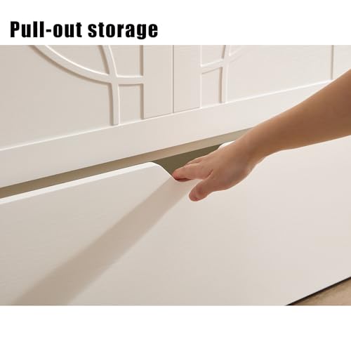 ZEIINPA Queen Size Murphy Bed Cabinet with Charging Station & Storage Drawer, Wall-Mounted Tri-Fold Mattress Space Saver for Bedroom, Living Room, Office (White) ZEIINPA