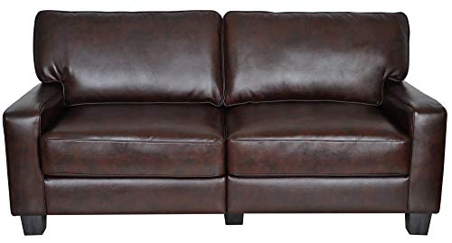 Serta Palisades 78" Track Arm Sofa, Durable Bonded Leather, Soft Pillow Back, Pocket Coil Seat Cushions, Loveseat or Couch for Small Spaces, Living Rooms or Bedrooms, Chestnut Brown Serta