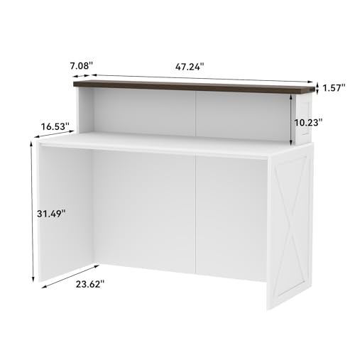 Epecoya Tall Reception Desk with Counter, 47-Inch Modern Front Desks, Unique Barn Door Home Design Office Table Retail Counter for Checkout, Lobby, Beauty Salon, White Epecoya