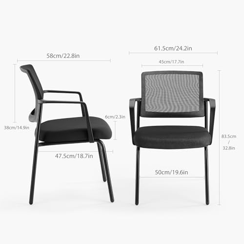DUMOS Black Stackable Arm Chairs with Mesh Back and Upholstered Fabric, Sturdy Metal Frame, Easy to Store and Use, Perfect for Indoor and Outdoor Spaces, 4 Chair DUMOS