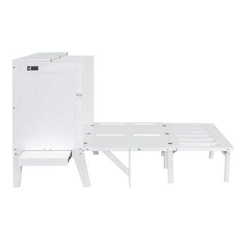 Merax Murphy Bed Full Size with USB Port and Slide-Out Shelves on Each Side, 2-in-1 Foldable Bed Frame Cabinet Desk for Bedroom Guest Room Living Room (White) Merax