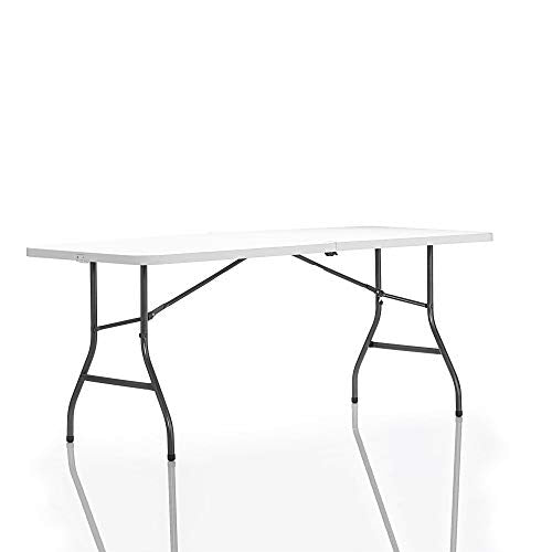 COSCO Fold-in-Half Banquet Table w/Handle, 6ft, White Cosco