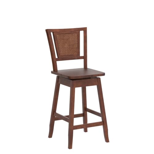 COSTWAY 24.5 Inch Rattan Back Bar Stools Set of 2 with 360° Swivel and Comfortable Footrests COSTWAY