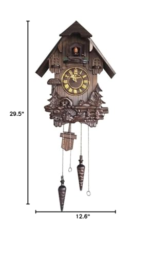 Vmarketingsite Wall Cuckoo Clocks Black Forest Wooden Cuckoo Clock. Black Forest Hand-Carved Cuckoo Clock. Bright Cuckoo Bird Sounds On The Hour and Chime Has Automatic Shut-Off. Excellent Gift. Vmarketingsite