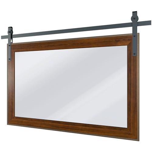 ROOMTEC Farmhouse Bathroom Mirror 51×35 inch Barn Door Mirror Rustic Wall Mirror Wood Frame Mirror for Bathroom, Entryway ROOMTEC