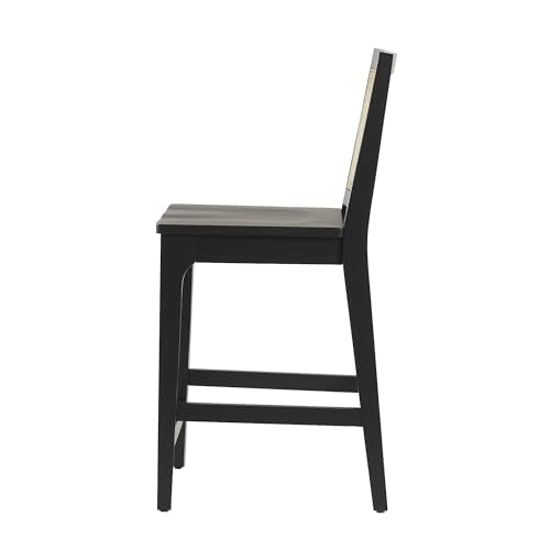 Walker Edison 2-Piece Boho Rattan Back Solid Wood Counter Stool, Set of 2, Black Walker Edison