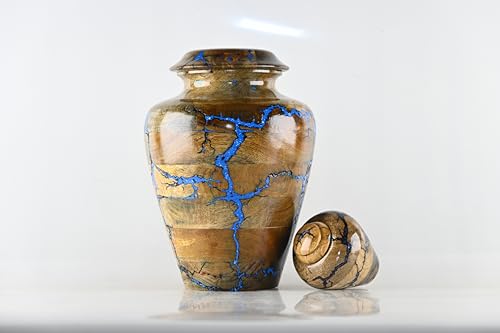 DnU Avenue Solid Wood Hand Turned Wooden Urns for Human Ashes Male/Female, Cremation Urns for Men/Women Decorative Urns for Ashes, Large Funeral Urns for Adults up to 250 Cu/in (X-Large: 8x8x11) DnU Avenue