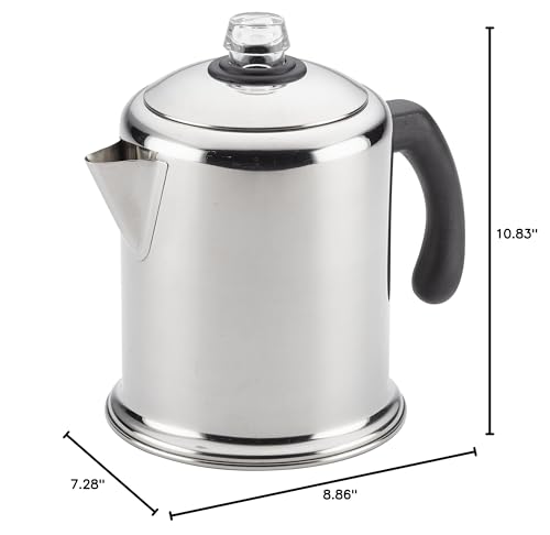Farberware 47053 Classic Stainless Steel Yosemite 12-Cup Coffee Percolator, 12 Cup Coffee Maker, Silver Farberware