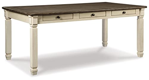 Signature Design by Ashley Bolanburg Farmhouse Rectangular Dining Table, 3 Drawers On Each Side, Seats 6, Wood, 71.88" W x 39.88" D x 31.13" H, Whitewash Signature Design by Ashley