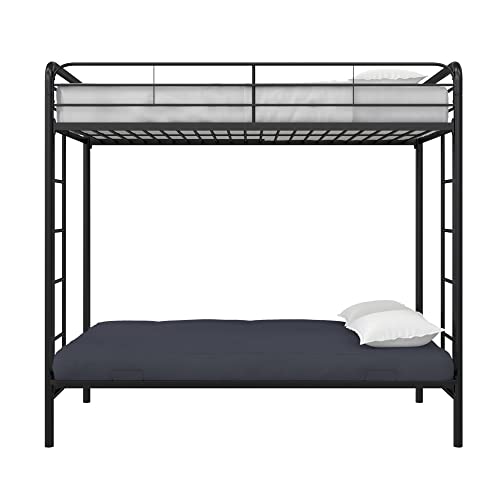 DHP Twin-Over-Futon Convertible Couch and Bed with Metal Frame, Ladder and Guardrails - Black DHP