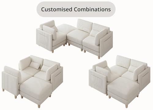 LIKIMIO 91.1" Modern L-Shaped Sectional Sofa for Living Room, 3-Seater Comfy Couch with Deep Seat and Movable Ottoman, Corduroy Upholstered Modular Sofa, Beige LIKIMIO