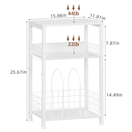 LELELINKY White Side Table with Storage, Small End Table Printer Stand for Small Spaces, Record Player Stand with Vinyl Storage, Sofa Night Stands for Living Room Bedroom LELELINKY