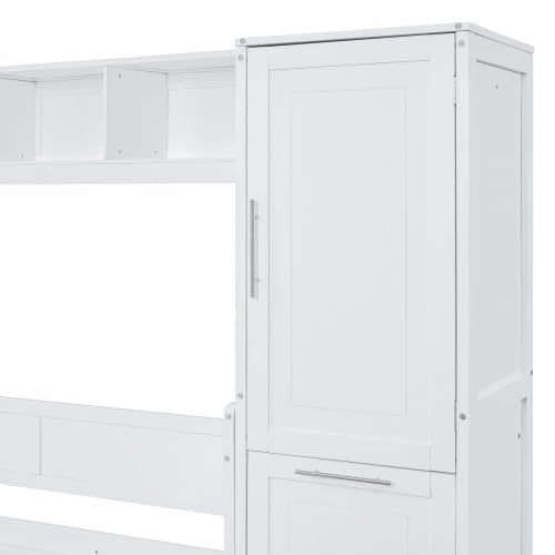 Queen Size Murphy Bed with Closet, Wall Bed with Storage Drawers, Murphy Bed Cabinet for Bedroom, Guest Room, Home Office, White Bellemave
