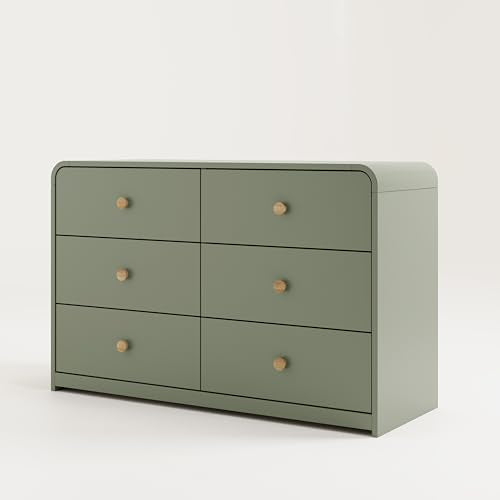 Storkcraft Santos 6 Drawer Bedroom Dresser (Olive & Natural) – GREENGUARD Gold Certified Dresser for Kids Bedroom with Interlocking Drawer System Storkcraft