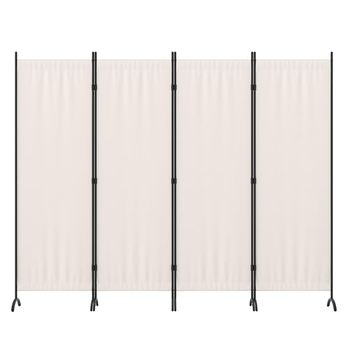 Kecreque Room Divider 4 Panel Folding Screen Portable Wall with 5 Curved Metal Feet Partition Room Dividers,6FT Wall Divider for Office Divider, Bedroom,Dressing Room,White Kecreque
