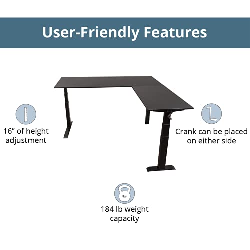 Stand Up Desk Store Crank Adjustable Height L-Shaped Standing Desk with Steel Frame (Black Frame/Black Top, 72" Wide) S Stand Up Desk Store
