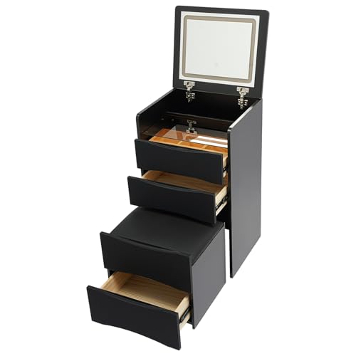 ILWorkTLs Compact Vanity Desk with Mirror and Lights,Makeup Vanity Table with with Hidden Stool and Drawers,3-in-1 Dressing Table for Small Space,Bedroom,Black ILWorkTLs