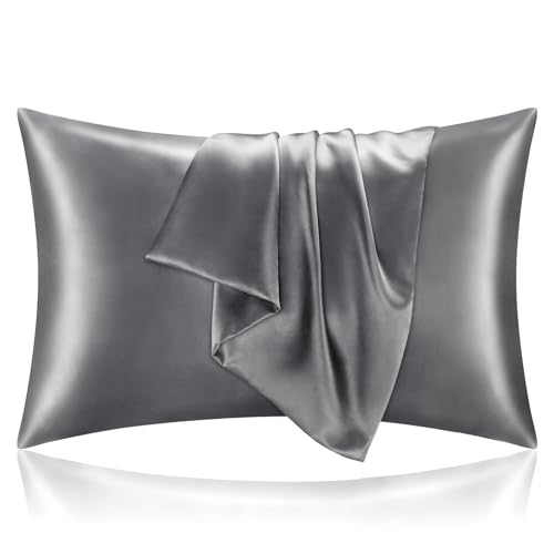 BEDELITE Satin Pillowcase for Hair and Skin, Super Soft and Cooling Similar to Silk Pillow Cases 2 Pack with Envelope Closure, Gift for Women Men(20"x30" Queen Size, Dark Grey) BEDELITE